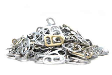 so many pull ring of cans isolate on white background,の写真素材