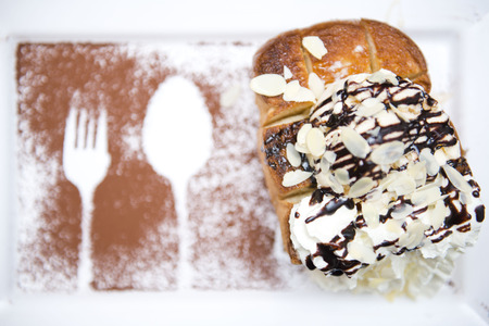 Honey toast with ice-cream and whipped creamの写真素材