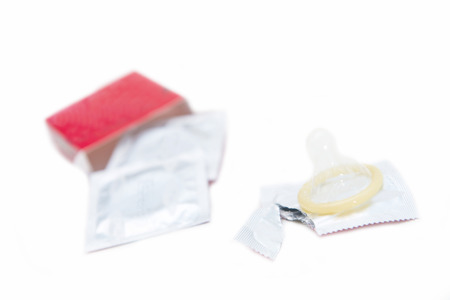 condom isolated on whiteの写真素材