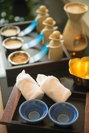 Equipment for spa treatment in hotelの写真素材