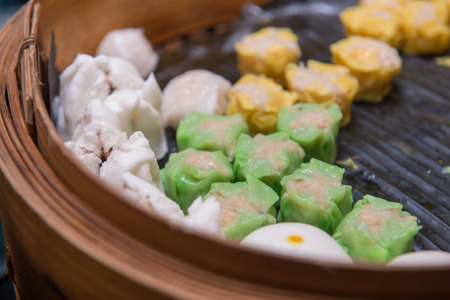 hot Dimsum in Steamer basket for breakfast,の写真素材