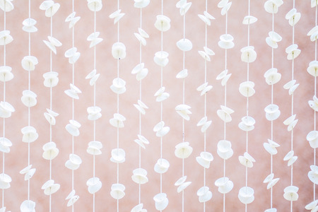 cute curtain from white shell, homeの写真素材