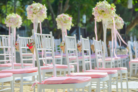 bautiful wedding set up on the beach, wedding ceremonyの写真素材
