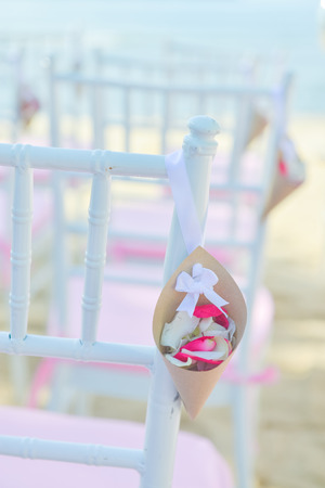 bautiful wedding set up on the beach, wedding ceremonyの写真素材