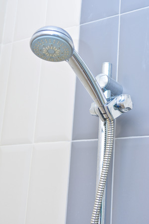 Stainless Steel Shower in clean bathroom, Homeの写真素材