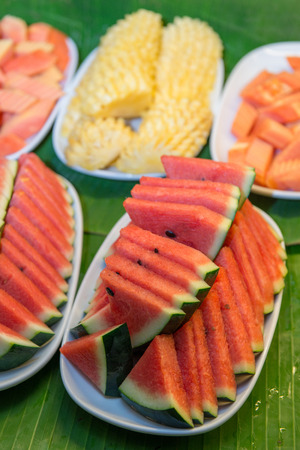Fresh fruits on dish good for healthの写真素材