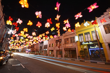 street of nightlife at china town, singapore, festivalのeditorial素材