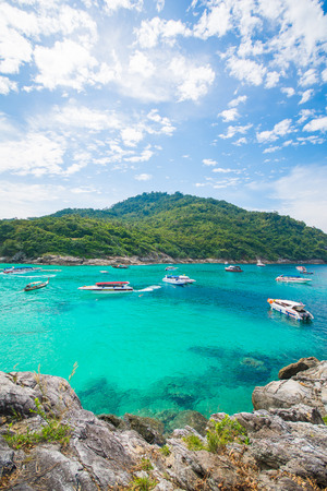 Phuket, Thailand-DEC 21 : beautiful view blue sky and clear water at Racha island one of landmark in Phuket, Phuket Thailandのeditorial素材