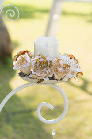 wedding set up on beach, flowerの写真素材