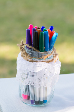 color pen for writing greeting in wedding ceremony, outdoorの写真素材