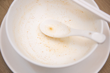 bowl after finish eating spicy soap, foodの写真素材