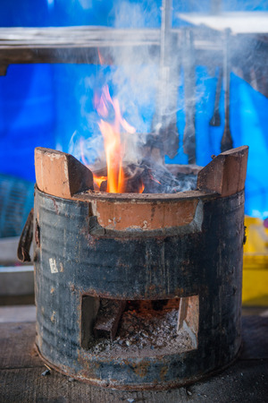 antique stove for traditional cooking, Thailand, fireの写真素材