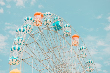ferris wheel with blue sky, funの写真素材