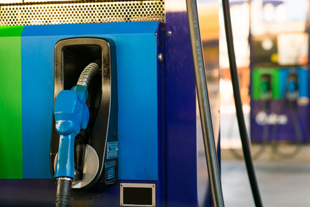 blue fuel oil dispenser at gas station, energyの写真素材