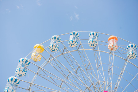 ferris wheel with blue sky, funの写真素材