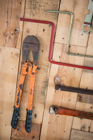 tool hang on wood wall, equipmentの写真素材