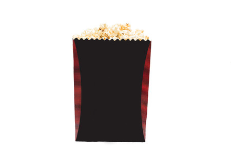 popcorn in box isolated on white background, paperの写真素材