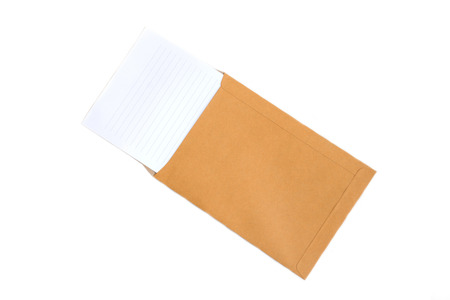 brown envelope and paper note isolate on white background, stationeryの写真素材