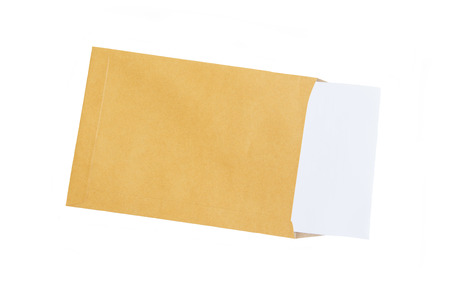 brown envelope and paper note isolate on white background, stationeryの写真素材