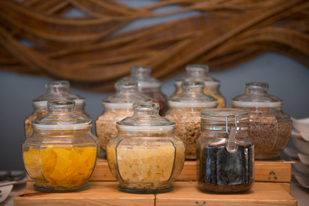 dried fruit in a glass bottle, foodの写真素材