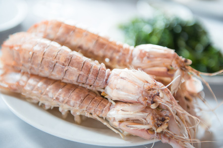 steam crayfish seafood on plate, foodの写真素材