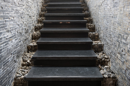 Marble staircase with stone wall, architectureの写真素材
