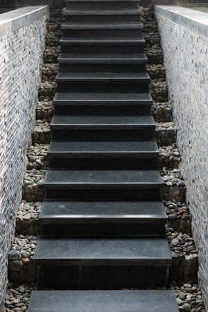 Marble staircase with stone wall, architectureの写真素材