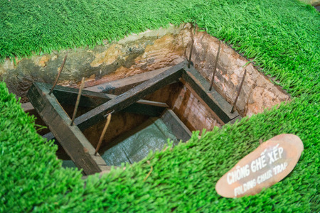 Ho Chi Minh City, Vietnam Mar 17: trap from the Vietnam war at Cu Chi tunnels on March 17, 2014 Vietnamのeditorial素材