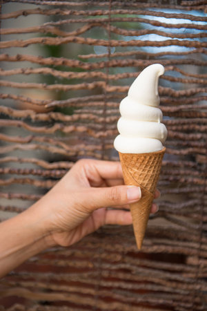 Vanilla ice cream in a cone, cool
