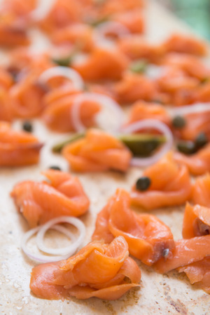 slice smoked salmon for dining, foodの写真素材