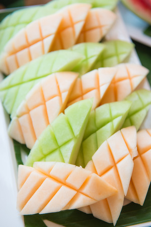fresh cantaloupe on dish for healthy, fruitの写真素材
