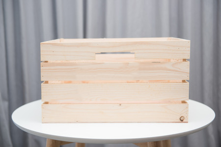 empty wooden box on white table, plankの写真素材