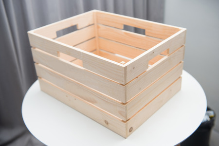 empty wooden box on white table, plankの写真素材