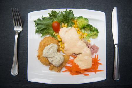 Salad with crispy fries, vegetableの写真素材