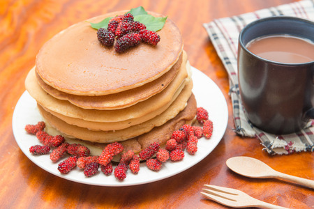 Delicious pancakes with fresh mulberry, dessertの写真素材