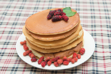 Delicious pancakes with fresh mulberry, dessertの写真素材