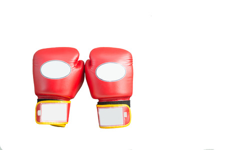 Red Boxing Gloves "MUAY THAI" for fight, gymnasiumの写真素材