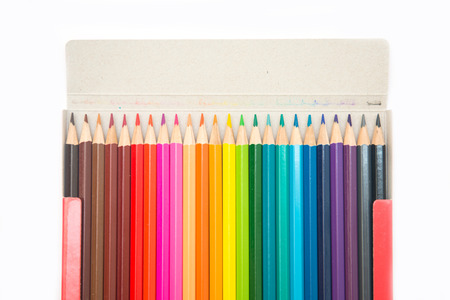 colorful of crayon wood in paper box, pencilの写真素材