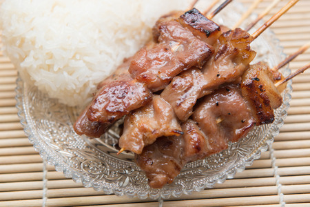 roasted pork skewers Thai style food, eatの写真素材