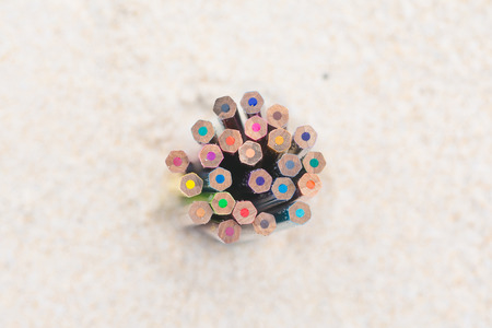 crayon wood color on the beach, stationeryの写真素材