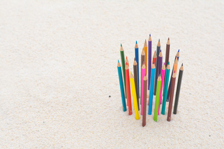crayon wood color on the beach, stationeryの写真素材
