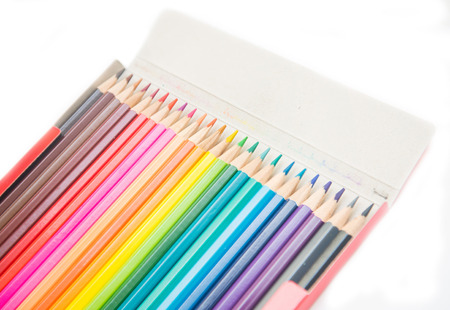colorful of crayon wood in paper box, pencilの写真素材