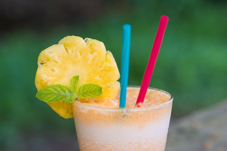 pineapple and yogurt  smoothie for health, drinkの写真素材
