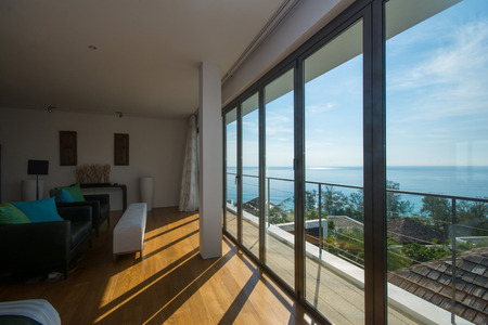 living room and bedroom in private pool villa, residenceのeditorial素材