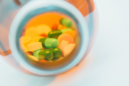 various tablets pills in bottle, drugの写真素材