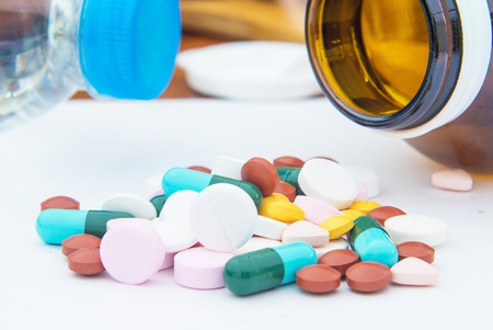 various tablets pills for different therapy, drugの写真素材