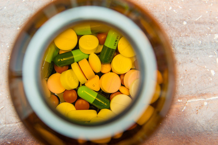various tablets pills in bottle, drugの写真素材