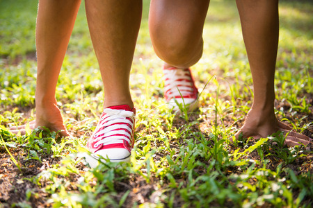 girl preparation to run in park, exerciseの写真素材