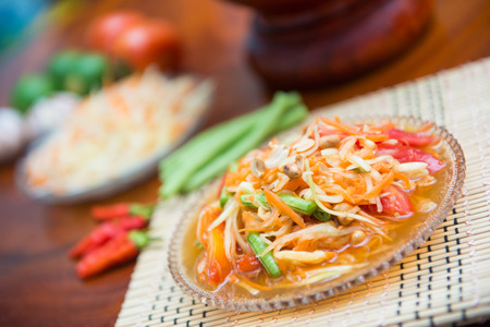 "Som Tum" spicy papaya salad Thai food, cuisineの写真素材
