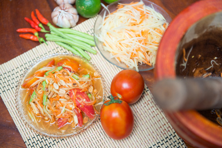 "Som Tum" spicy papaya salad Thai food, cuisineの写真素材